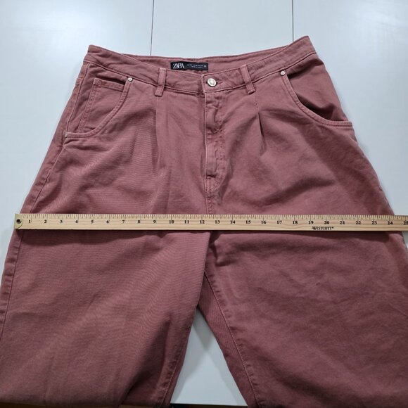 Zara Denim Pants Womens 10 Coral Barrel Leg Cotton Slouchy Marsala Boho Hippie - Picture 5 of 16